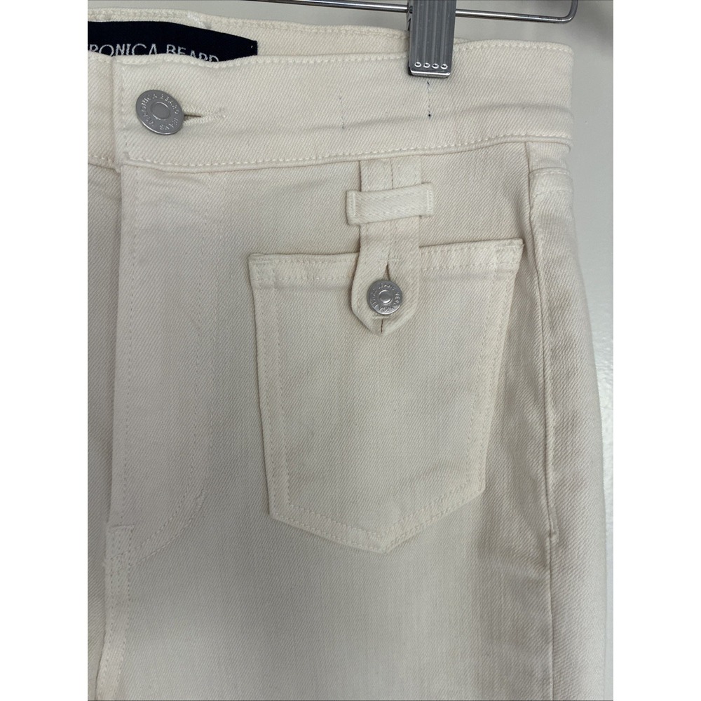 VERONICA BEARD Ecru Ivory Carson Ankle Flare High Rise Jeans Patch Pocket 26 - Picture 2 of 11